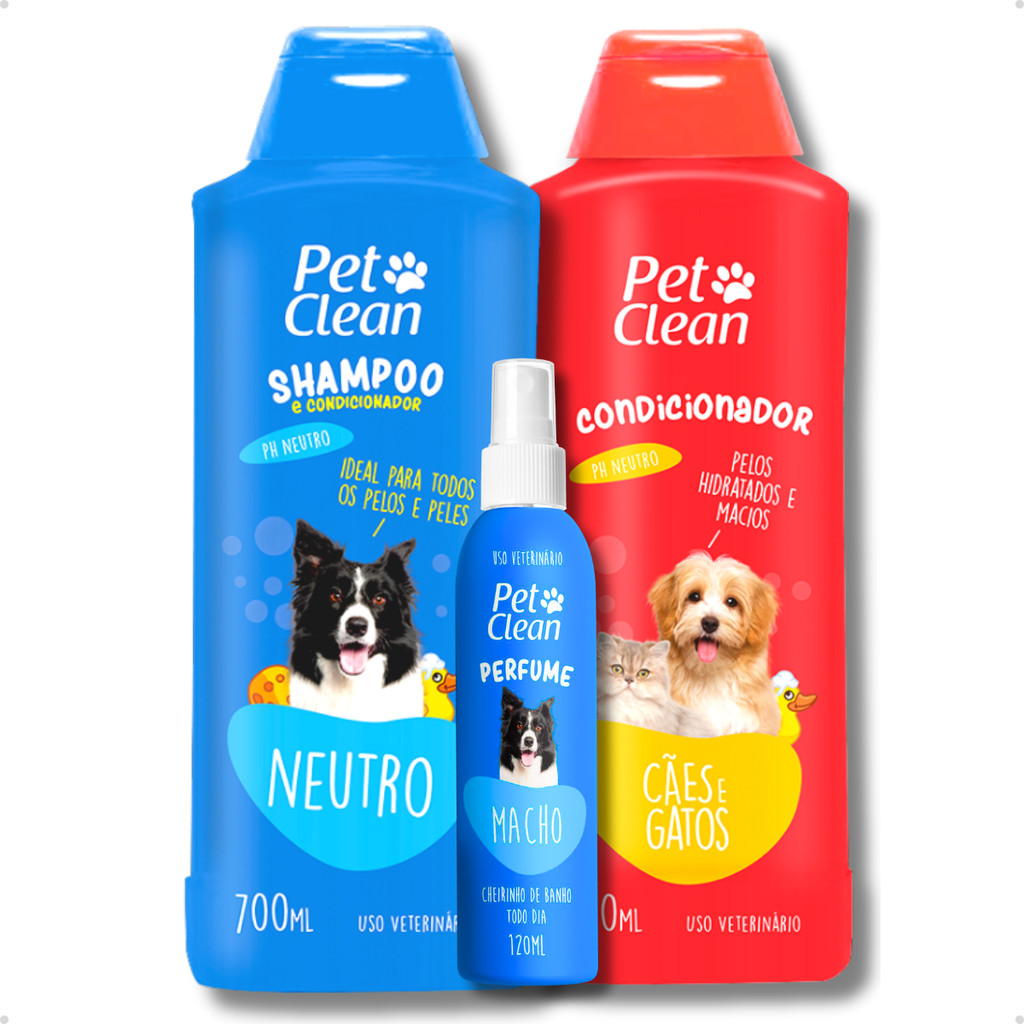 Kit Shampoo Pet Shop Cachorro e Gato Neutro Creme Condicionador de