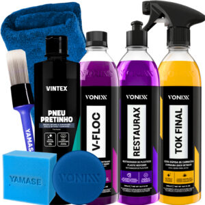Kit Shampoo V-Floc Cera Tok Final Pneu Pretinho Restaurax Vonixx