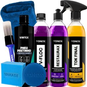 Kit Shampoo V-Floc Cera Tok Final Spray Pneu Pretinho Restaurax 500ML
