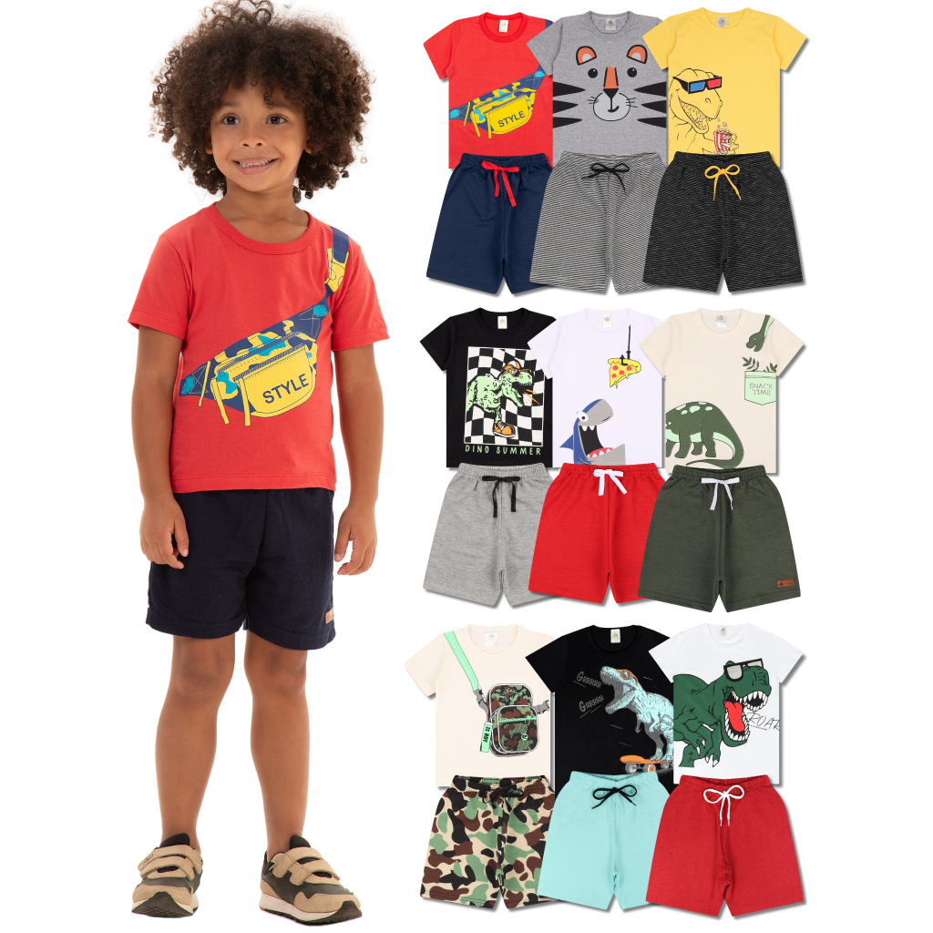 Kit Sortido 20 Peças de Roupas Infantil Menino- 10 Camisetas 10
