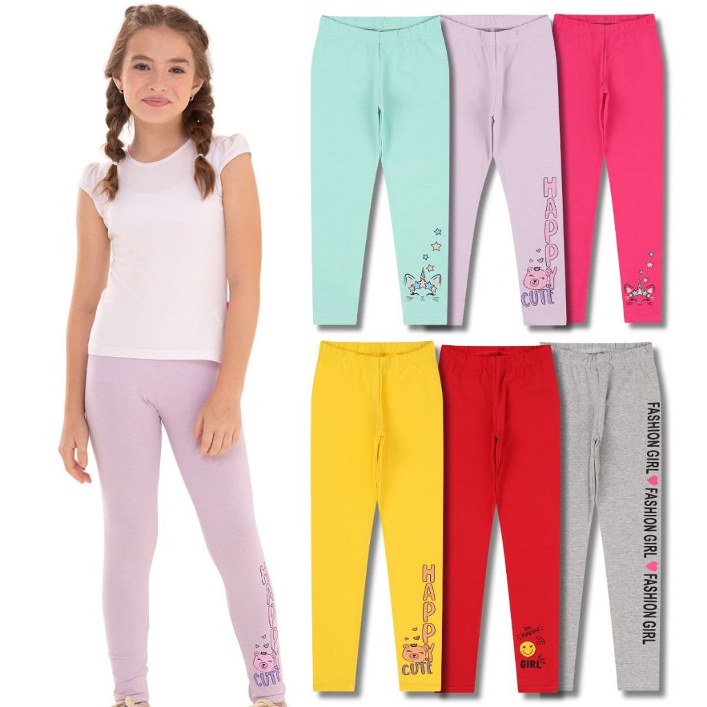 Kit Sortido de 5 Calças Leggings de Cotton para Meninas Tamanho 2 ao — Moda Infantil