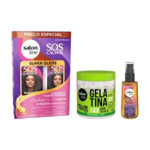 Kit Sos Cachos Shampoo Condicionador e Óleo Gelatina Super Definição