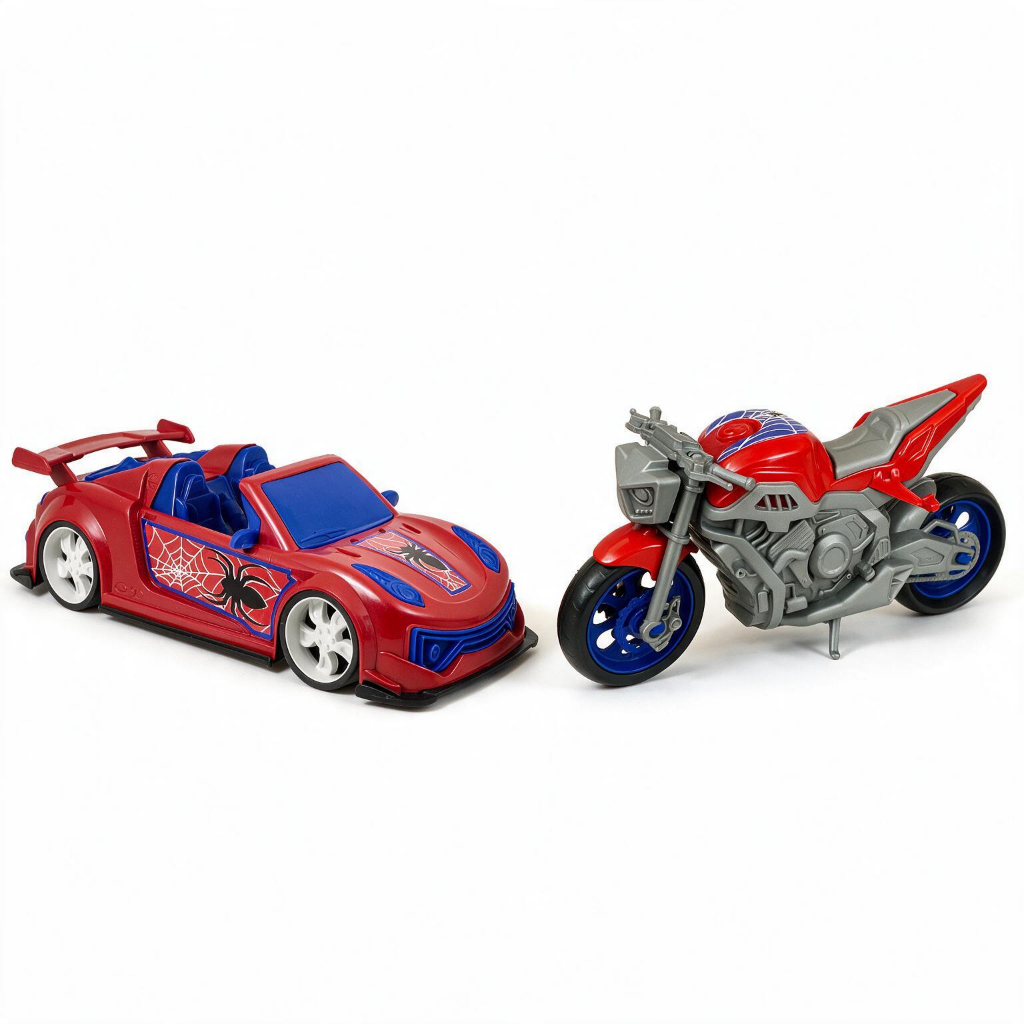 Kit Spider Carro Porsche Moto Aranha Menino Brinquedo Carrinho 37cm