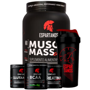 Kit Suplemento Hipercalórico Muscle Mass Bcaa Creatina Glutamina