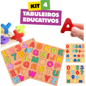 Kit Tabuleiros de Madeira Montessori Brinquedos Alfabetização Letras