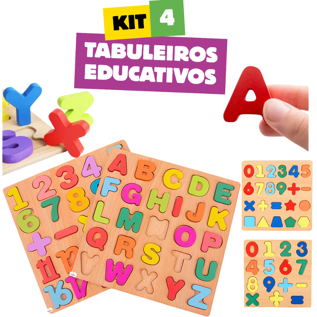 Kit Tabuleiros de Madeira Montessori Brinquedos Alfabetização Letras