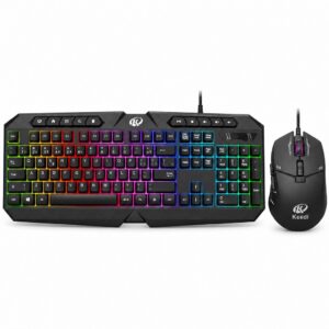 Kit Teclado e Mouse Gamer RGB ABNT2 USB com Fio Multimídia 3600 DPI 6