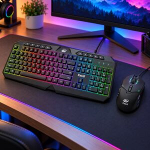 Kit Teclado Mouse Gamer RGB ABNT2 USB com Fio 117 Teclas 10 Teclas