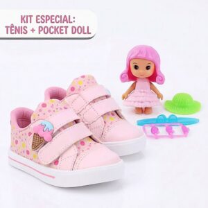 Kit Tênis Infantil Menina Bee Happy Sorvetinho Candy Color Boneca