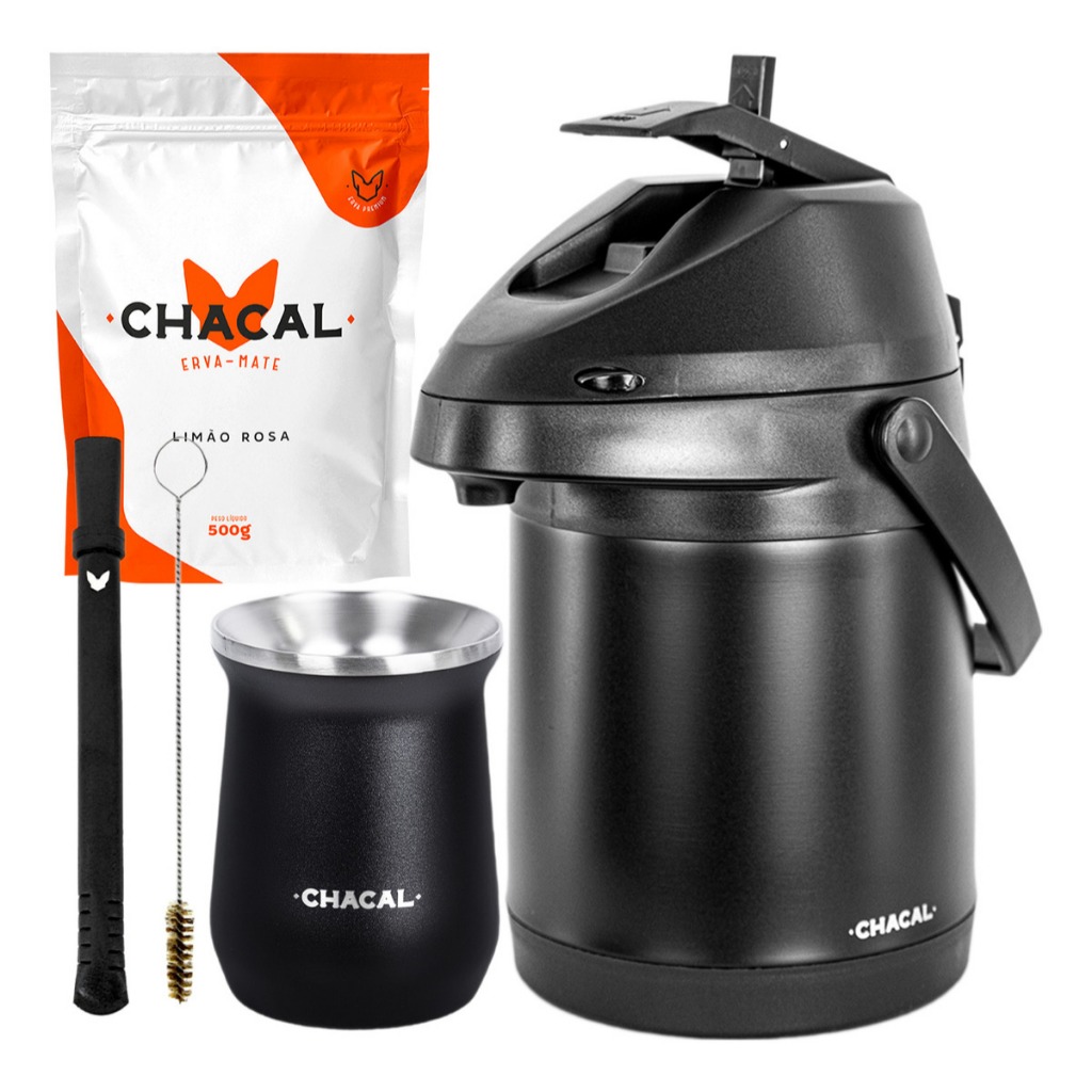 Kit Tereré Chacal Garrafa Térmica Copo Bomba Inox 2.5L Erva — Cozinha e Utensílios