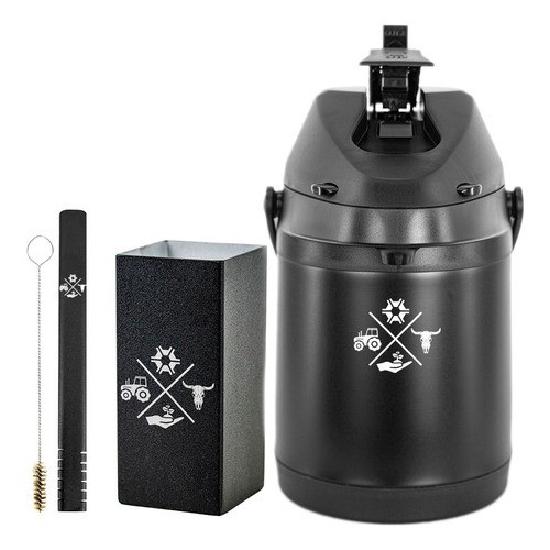 Kit Tereré Copo Bomba Garrafa Térmica Preto 2.5l Agro