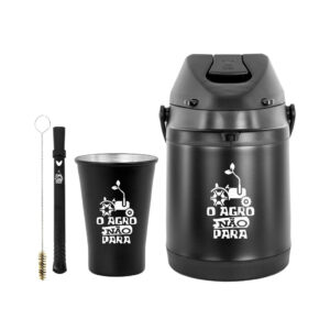 Kit Tereré Garrafa Térmica 2.5l Preta Bomba Chacal Preta Copo Preto