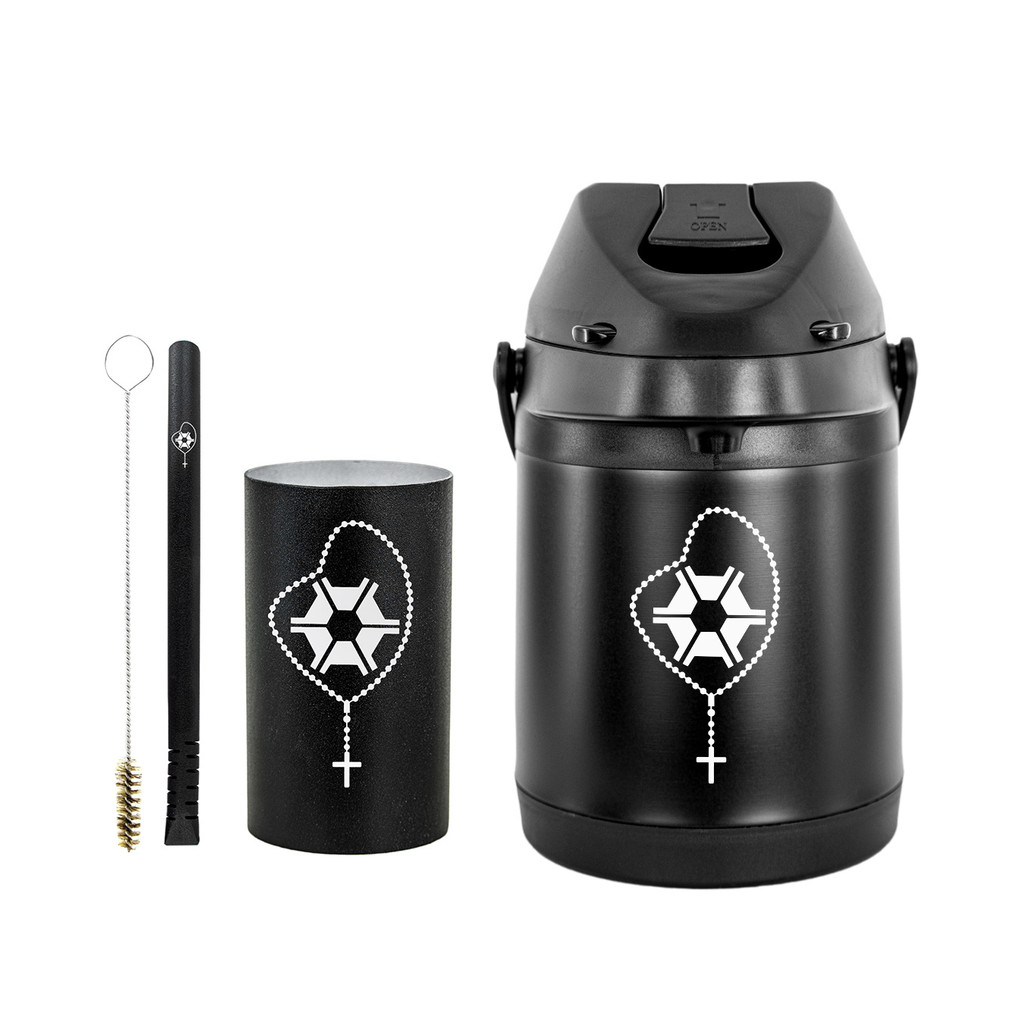 Kit Tereré Garrafa Térmica 2.5l Preta Bomba Preta Filete Preta Copo