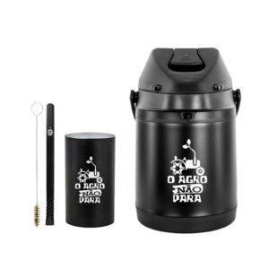 Kit Tereré Garrafa Térmica 2.5l Preta Bomba Preta Filete Preta Copo