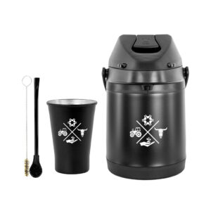 Kit Tereré Garrafa Térmica 2.5l Preta Bomba Tradicional Preta Copo