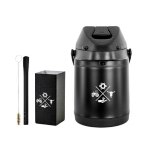 Kit Tereré Garrafa Térmica Preta 2.5l Bomba Grid Preta Copo Quadrado