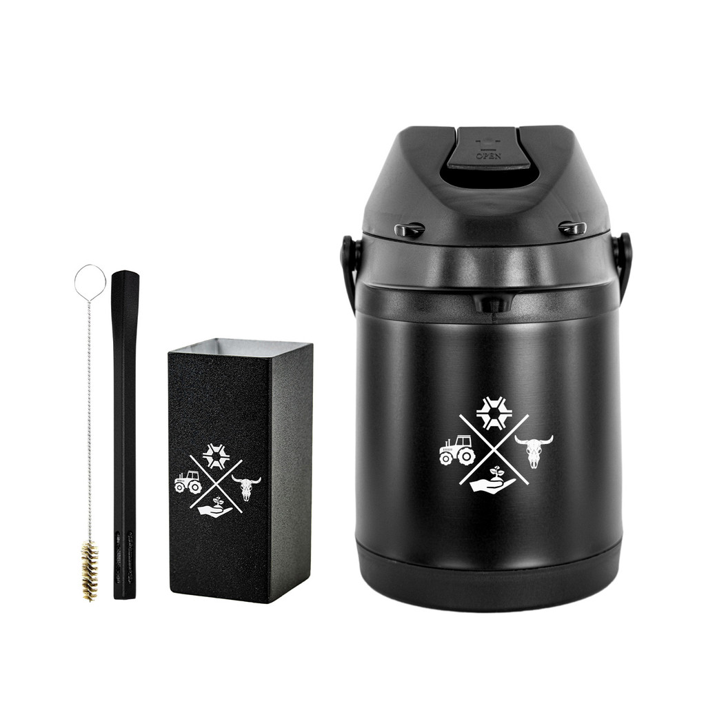 Kit Tereré Garrafa Térmica Preta 2.5l Bomba Grid Preta Copo Quadrado — Cozinha e Utensílios