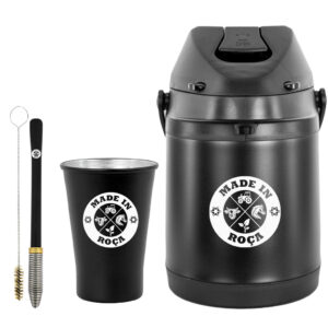 Kit Tereré Garrafa Térmica Preta 2.5l Bomba Mola Conica Preta Copo