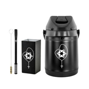 Kit Tereré Garrafa Térmica Preta 2.5l Bomba Mola Preta Copo Quadrado