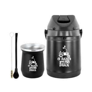 Kit Tereré Garrafa Térmica Preta 2.5l Bomba Preta Tradicional Copo