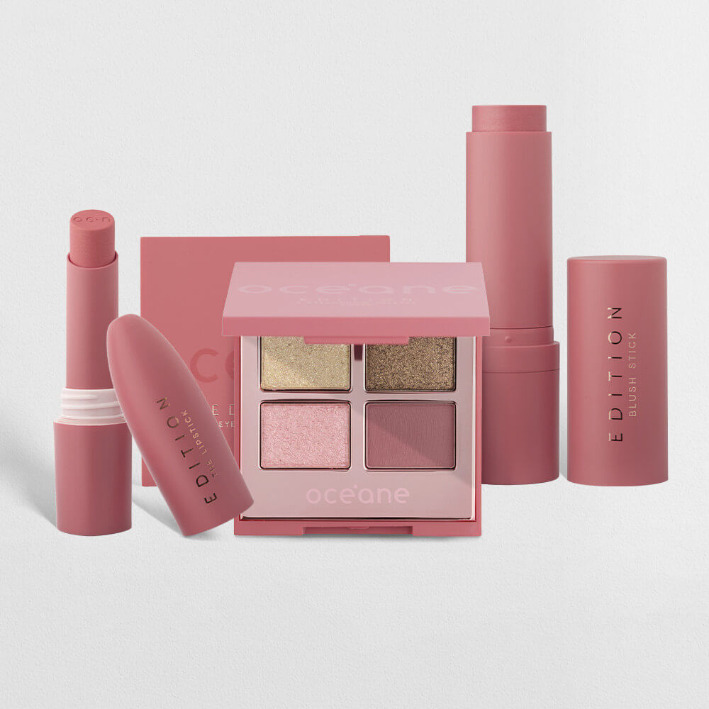 Kit Trio Glossy Rosé Pink Paleta Batom Blush — Maquiagem