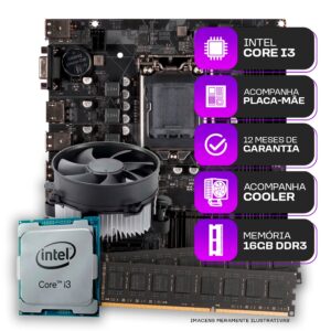 Kit Upgrade, Intel Core i3-3220 Placa Mãe 16GB DDR3