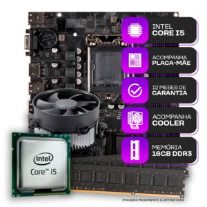 Kit Upgrade, Intel Core i5-3470 Cooler Placa Mãe 1155 16GB DDR3