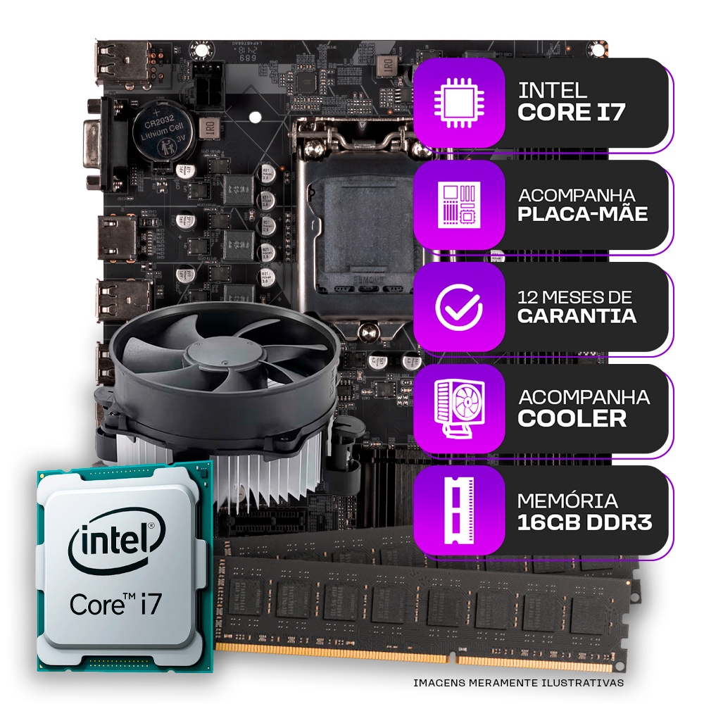 Kit Upgrade Processador Intel Core i7 Placa mãe 1155 16GB de memória — Informática