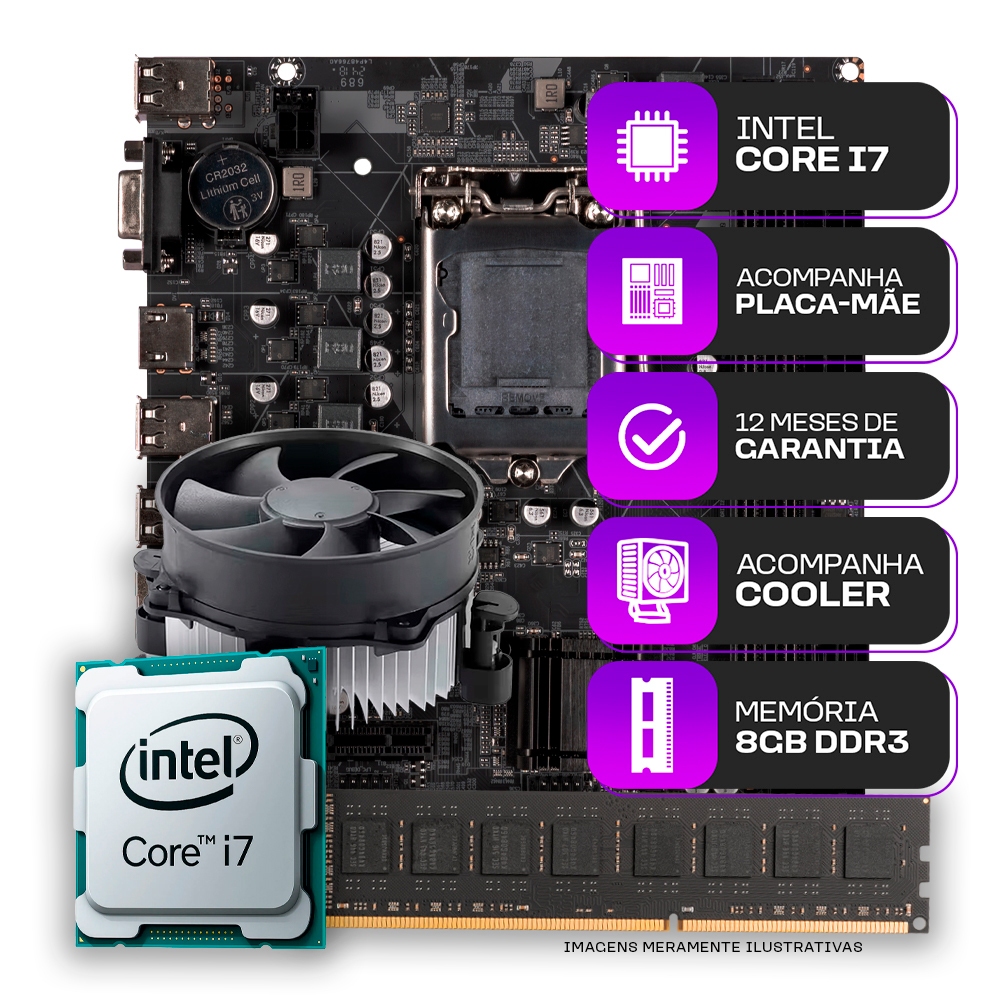 Kit Upgrade, Processador Intel core i7, Placa mãe 1155 8GB de memória — Informática