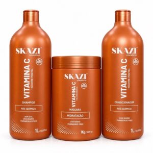 Kit Vegano Skazi Shampoo Condicionador Máscara 1Kg Vitamina C Pós