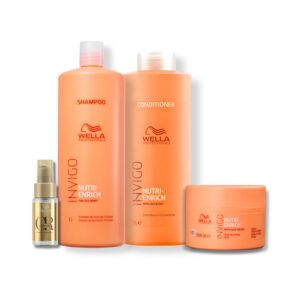 Kit Wella Invigo Nutri-Enrich Shampoo 1L Cond 1L Máscara 150ml Oil