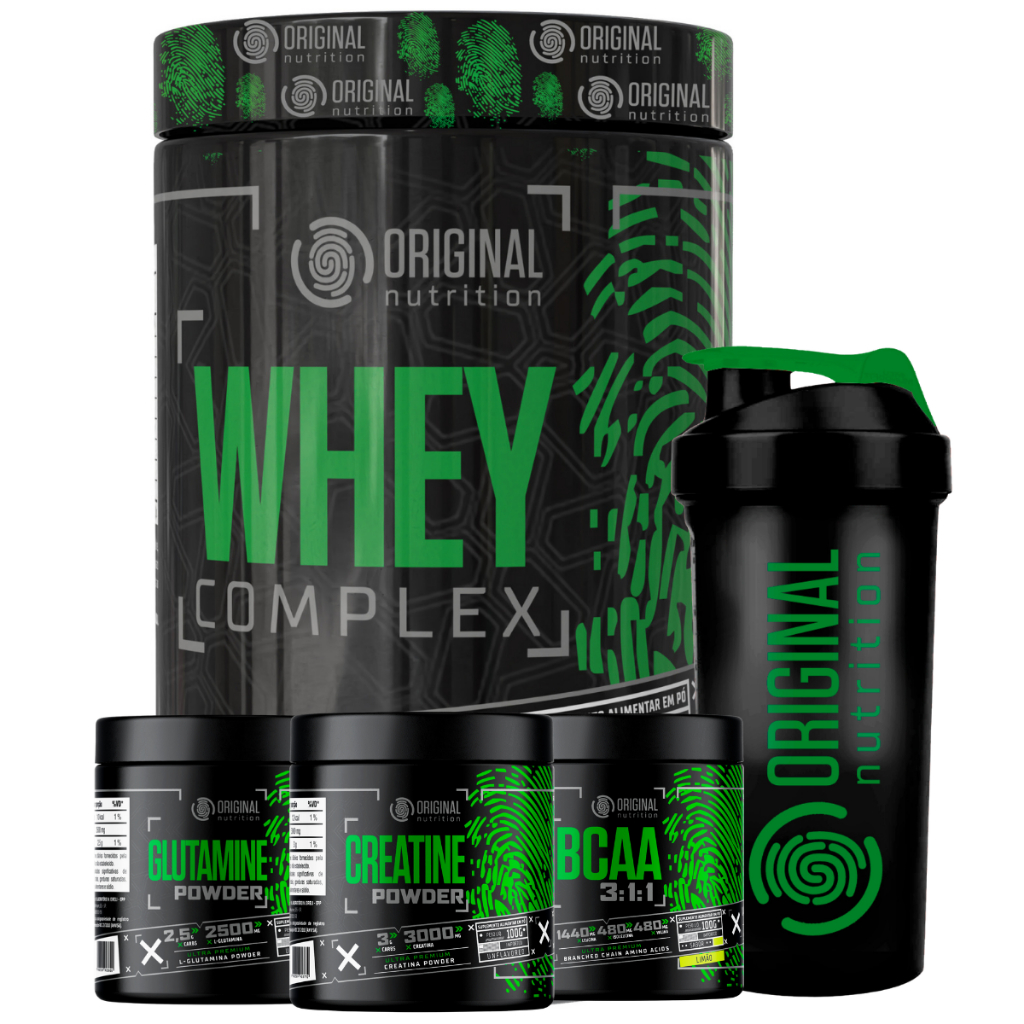 Kit Whey Complex Bcaa Glutamina Creatina Shaker Original