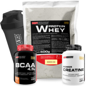Kit Whey Protein 500g Bcaa 100g Power Creatina 100g Coqueteleira