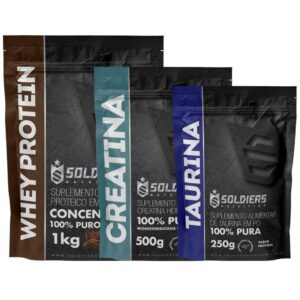 Kit Whey Protein Concentrado 1kg Creatina 500g Taurina 250g 100% Pura