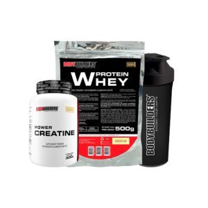 Kit Whey Protein Concentrado 500g Power Creatina 300g Coqueteleira
