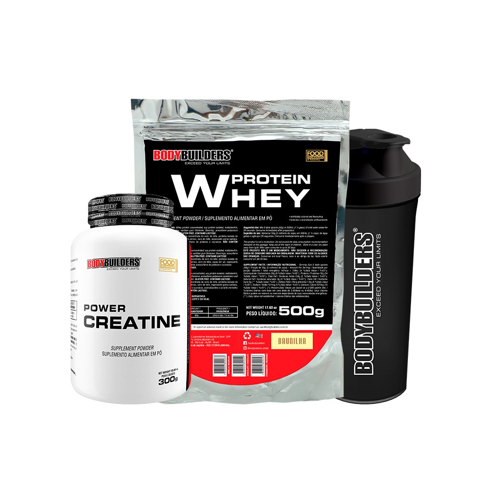 Kit Whey Protein Concentrado 500g Power Creatina 300g Coqueteleira
