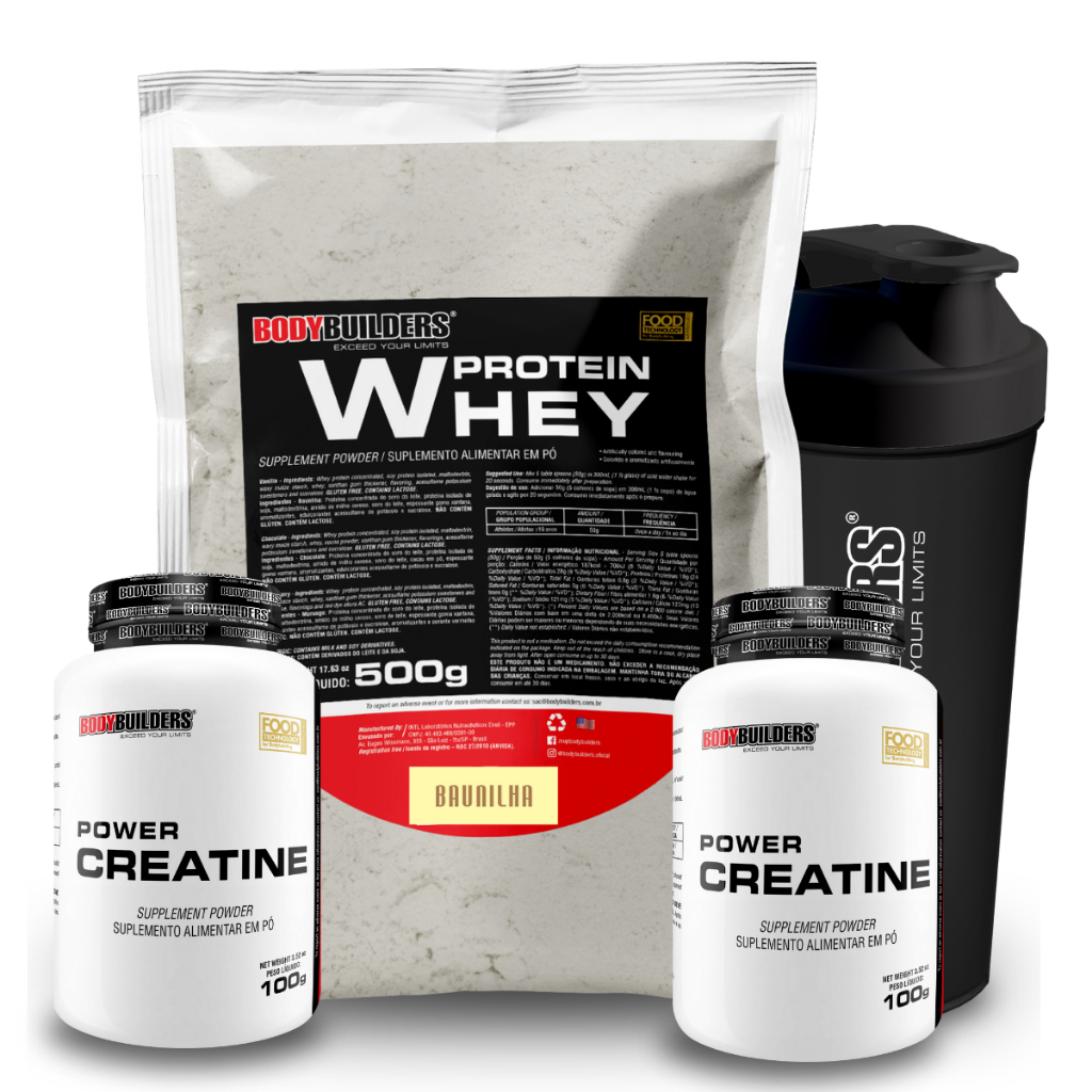 Kit Whey Protein Concentrado Proteico 500g 2x Power Creatina 100g