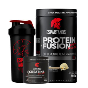 Kit Whey Protein Fusion 900g Creatina 100g Coqueteleira Espartanos
