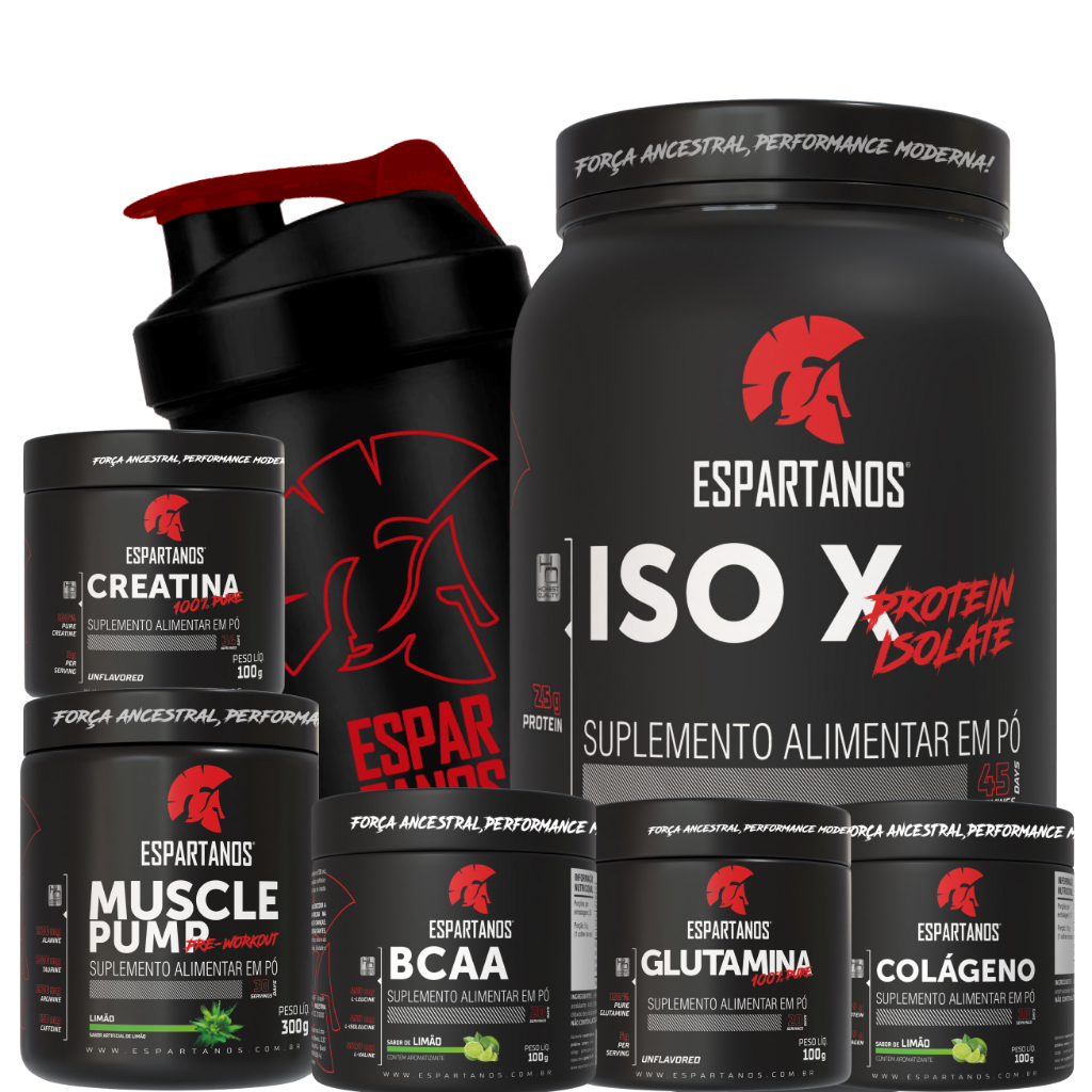 Kit Whey Protein Iso X 1800g Creatina Bcaa Glutamina Colágeno Pré
