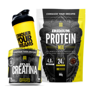 Kit Whey Protein mix Creatina 90g Coqueteleira 600ml Iridium Labs