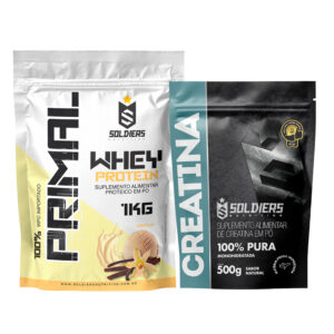 Kit Whey Protein Primal 1kg Creatina 500g 100% Pura Soldiers Nutrition