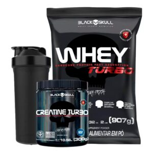 Kit Whey Protein Turbo 907g Creatina Turbo 300g Caveira Preta Black
