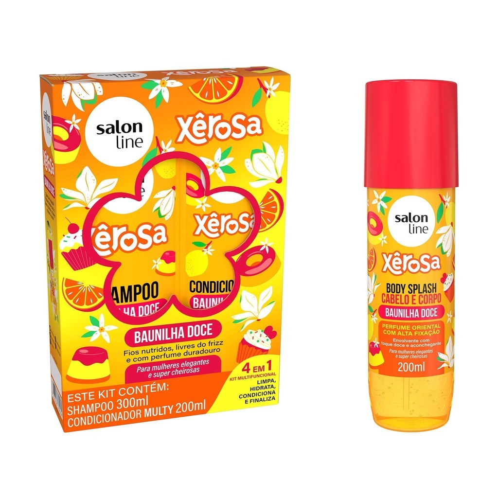 Kit Xêrosa Baunilha Doce com Shampoo Condicionador e Body Splash