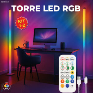Kit1 2 Luminária de Chão RGB LED 5050 Torre Inteligente com Controle