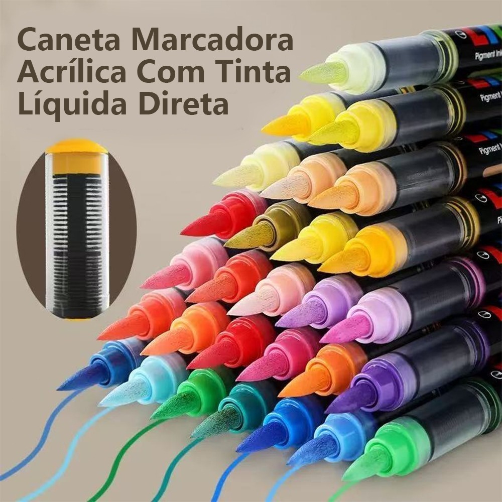 Kit12 24 36 48 Cores Marcadors Brush Caneta Pen Ponta Pincel