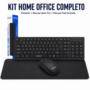 KitTeclado Mouse Sem Fio para Notebook Preto ABNT2 Mouse Pad Grande