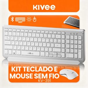 Kivee Teclado e Mouse Bluetooth 2.4G Preto Conexão Sem Fio Design