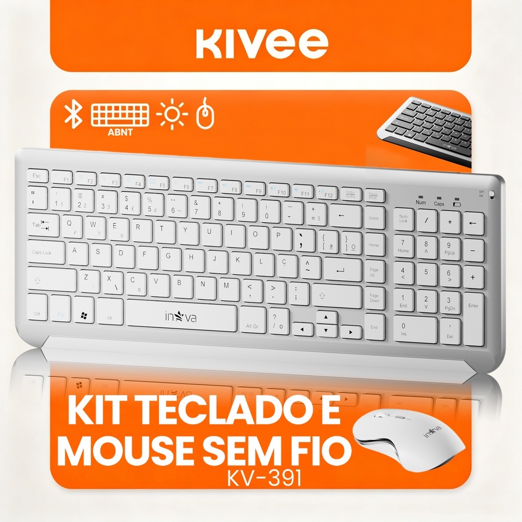 Kivee Teclado e Mouse Bluetooth 2.4G Preto Conexão Sem Fio Design — Informática