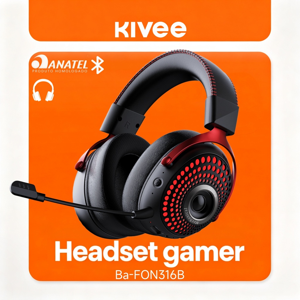 Kivee X Basike Headset Gamer RGB Sem Fio Wireless 2.4GHz Bluetooth