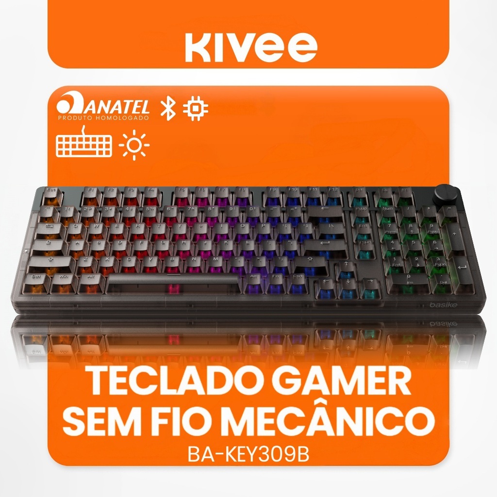 Kivee X Basike Teclado Mecânico Gamer Triplo Modo RGB ANBT2 Bluetooth